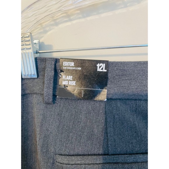 EXPRESS Editor Stretch Mid Rise Flare Trouser Pants Size 12L Gray Office Career - Picture 4 of 9